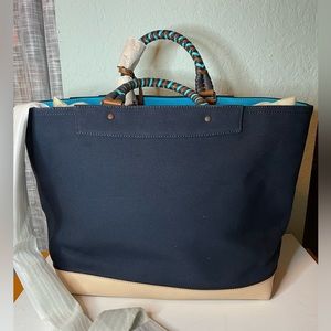 Coach Navy Beach Tote MBC Leather/Canvas #70897